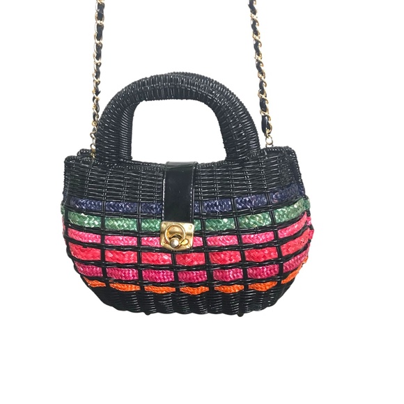 Vintage Woven Mini Top Handle Bag with Gold Chain Strap - Picture 3 of 15